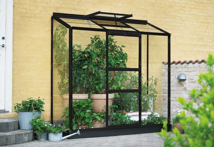 Serre de jardin adossée en verre horticole Atlan 3 – 1,3 m²