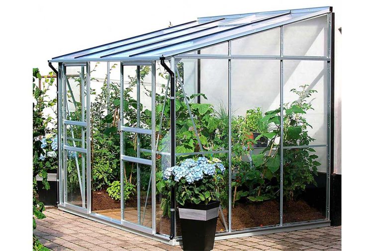 Serre de jardin adossée en verre Lams 4,9 m² - Melissa alu naturel