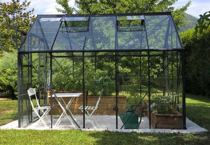 Serre de jardin en verre trempé Lams 8,1 m² - Laurus anthracite