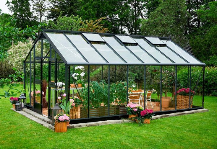 Serre de jardin verre trempé alu anthracite 21 m² – Juliana Gartner