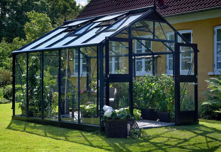 Serre de Jardin en Verre Trempé Alu Anthracite 11 m² – Juliana Premium