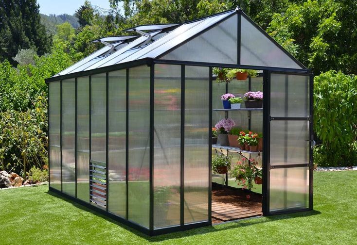 Serre de jardin en aluminium et polycarbonate Glory 8,9 m² - Grise