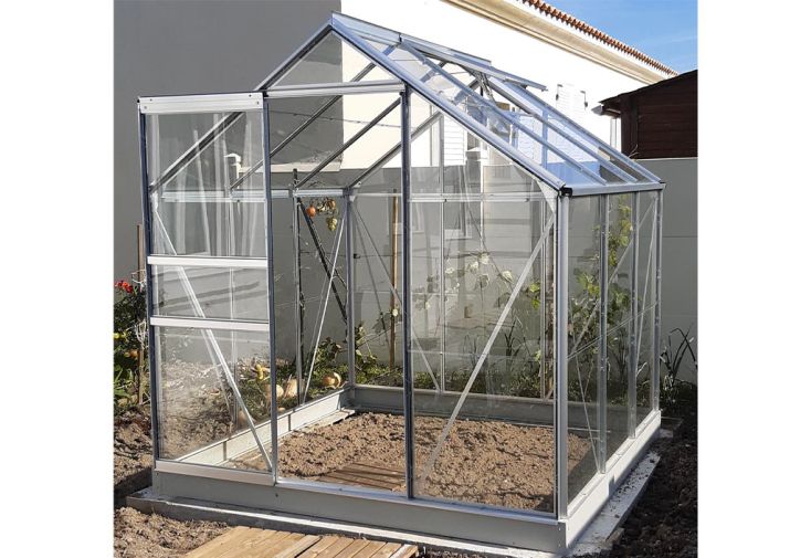 Serre de jardin en verre trempé Lams 3,7 m² - Allium alu naturel