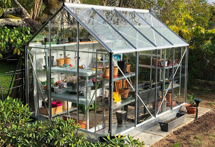 Serre de jardin en verre trempé Lams 4,9 m² - Allium alu naturel