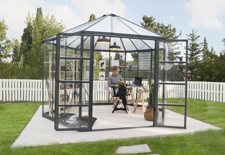 Serre de jardin hexagonale aluminium/polycarbonate Oasis 8 m² - Grise