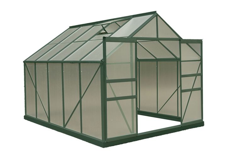 Serre de Jardin Polycarbonate 7,44m² avec Base + 2 Lucarnes