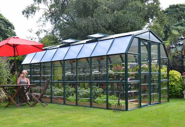 Serre de Jardin en polycarbonate de 3,4 m² avec embase - Vert - GIARDINA