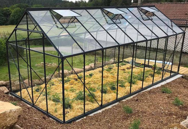 Serre de jardin en verre trempé Lams 14,3 m² - Laurus anthracite