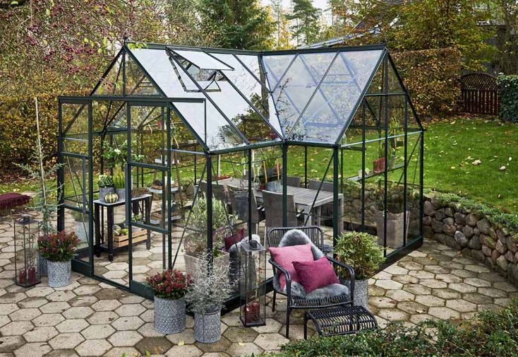 Serre en verre trempé style orangerie ICON Gardenhouse 8 vert – 13 m²