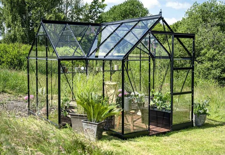 Serre en verre trempé style orangerie ICON Gardenhouse 6 noir – 8,6 m²