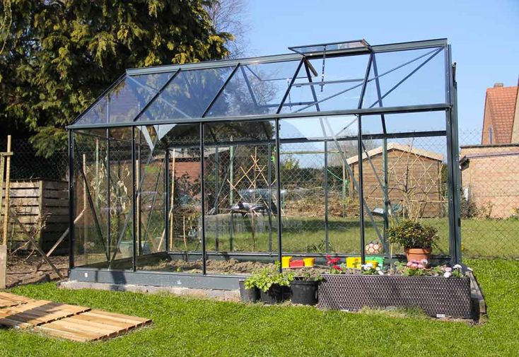 Serre de Jardin en Verre Trempé Grise avec Base 5,77 m²