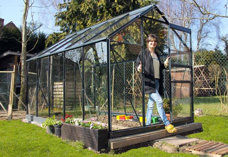 Serre de Jardin en Verre Trempé Grise avec Base 4,65 m²