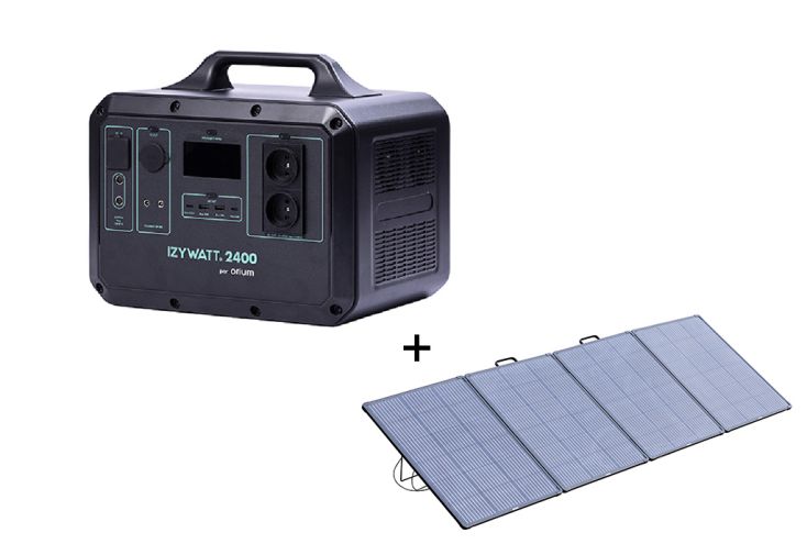 Station d’énergie portable 2400 W + 2 panneaux solaires pliants 315 W