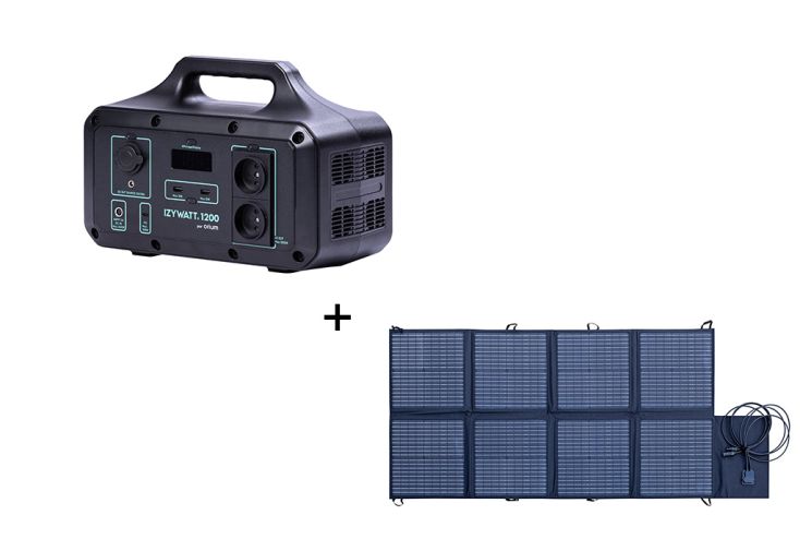 Station d’énergie portable 1200 W + panneau solaire pliant 160 W