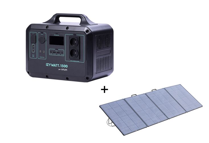 Station d’énergie portable 1500 W + 2 panneaux solaires pliants 315 W