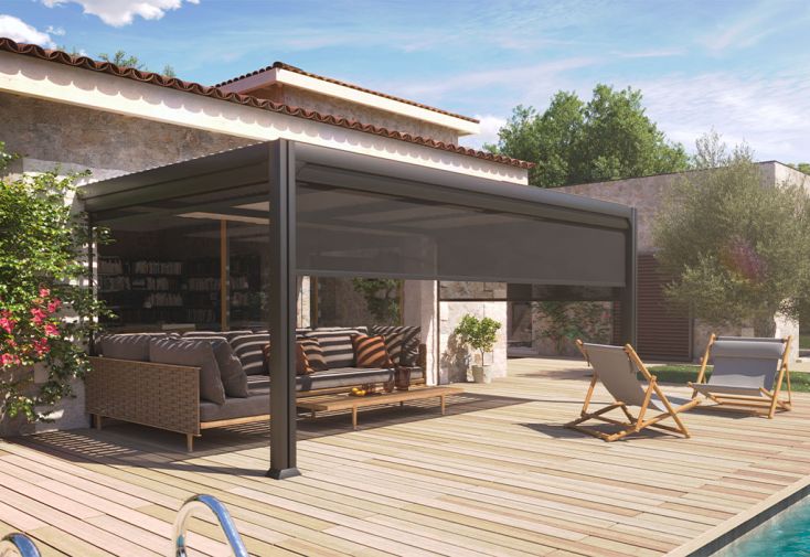 Store frontal 5 m pour pergolas bioclimatiques Charlotte et Austin