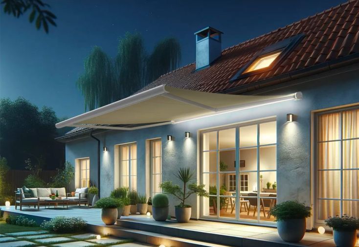 Store banne motorisé coffre intégral + LED 4 x 3,5 m - Hevoa blanc