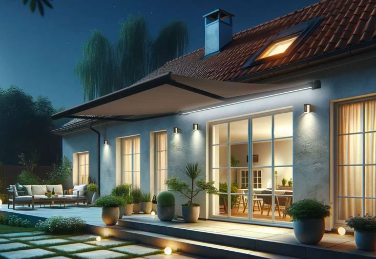 Store banne motorisé coffre intégral + LED 4 x 3,5 m - Hevoa gris