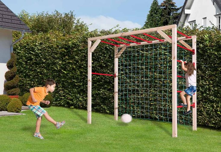 Structure d’escalade pour enfant en bois avec filet de but – 2,16 m²