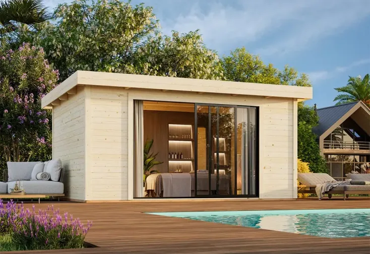 Studio de jardin abri habitable en bois brut 28 mm Lydia – 19 m²