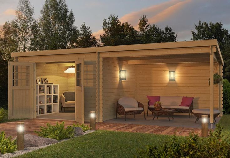 Abri de jardin avec auvent en bois d’épicéa brut 18,75 m² - Elody