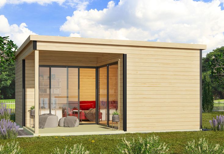Studio de jardin en bois 25 m² ep. 44 mm – Doméo 6 Plus + terrasse