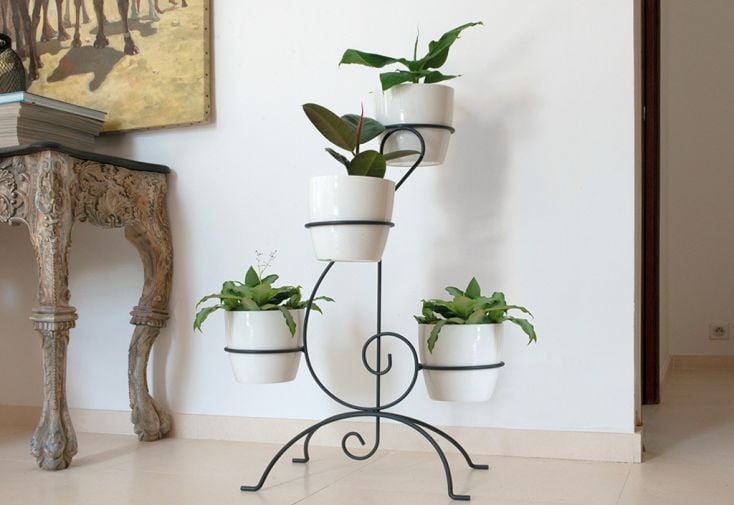 Support plante 4 pots Louis Moulin acier époxy - Clé de Sol Ø20 cm