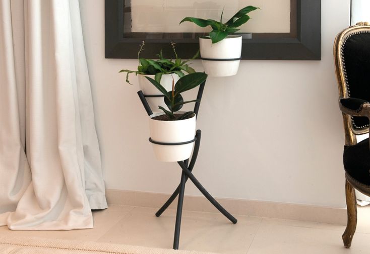 Support plante 3 pots Louis Moulin acier époxy - Moderne Ø20 cm