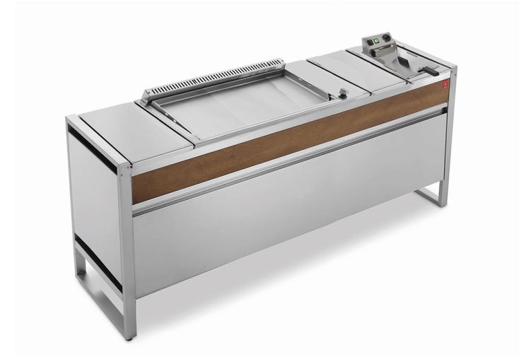 Table de cuisson avec plancha à gaz en inox et friteuse Oasi 205C