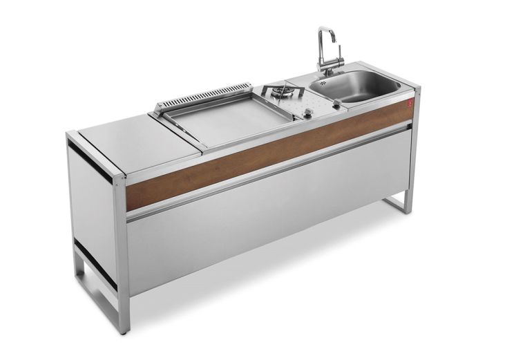 Table de cuisson en inox avec plancha à gaz + feu à gaz + évier + mitigeur Oasi 205C