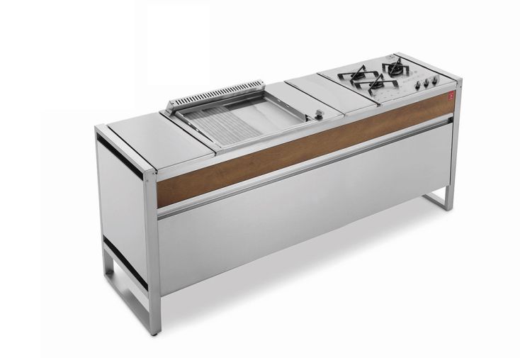 Table de cuisson en inox avec plancha + triple feu à gaz Oasi 205C