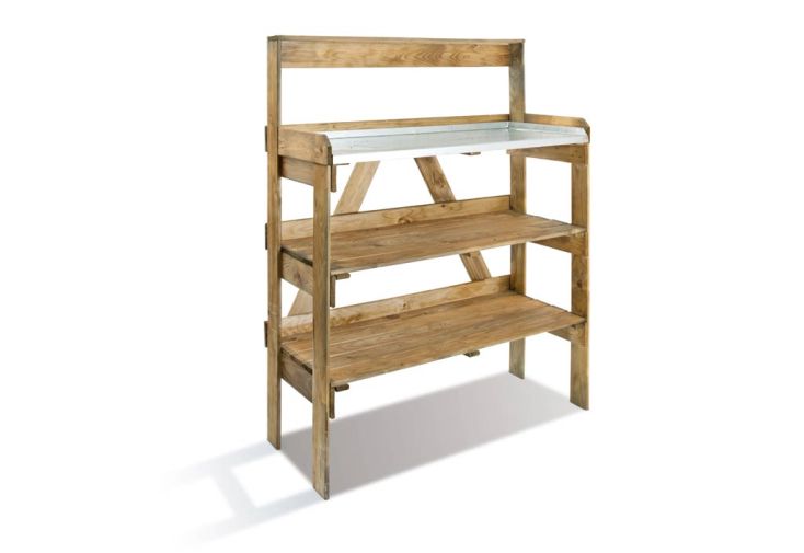 Table de jardinage en bois traité et zinc – 100 x 45 x 125 cm