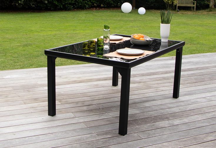 Table de Jardin en Aluminium avec Plateau en Verre Trempé BlackSun