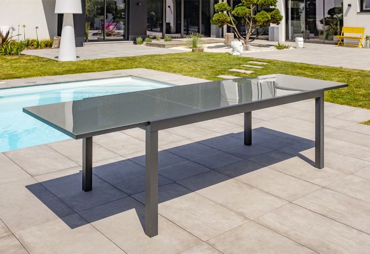 Table de Jardin Extensible Aluminium et Verre Tolede 200/300 cm