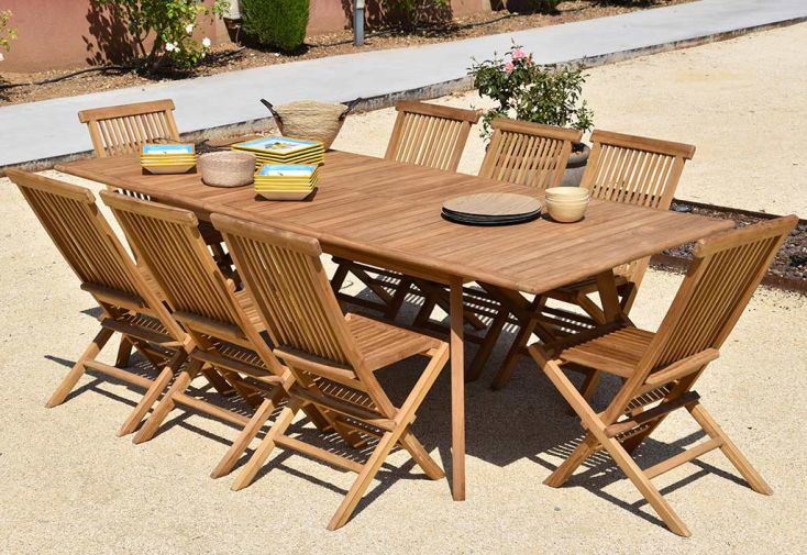 Table de Jardin Extensible en Bois de Teck Massif Tahiti 180/240 cm