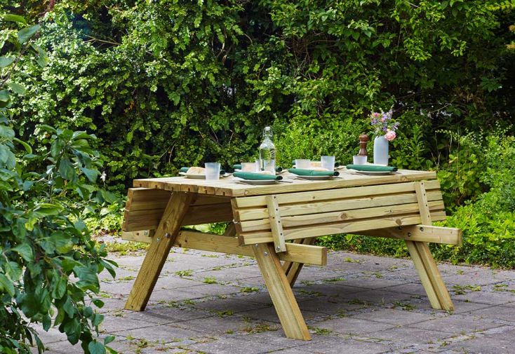 Table de pique-nique bois autoclave vert + bancs rabattables – Jurmala