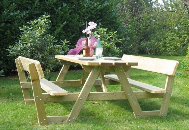 Table de Pique-Nique en Bois Autoclave Bancs + Dossiers 180 cm 45 mm