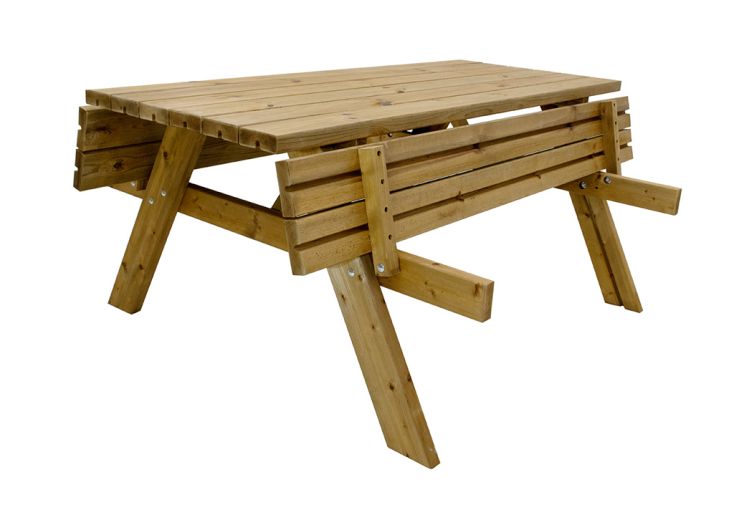 Table de pique-nique bois autoclave brun + bancs rabattables – Jelgava