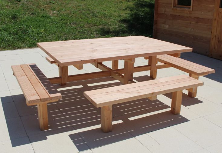 Table de pique-nique en bois Douglas 6 personnes – 256 x 164 cm