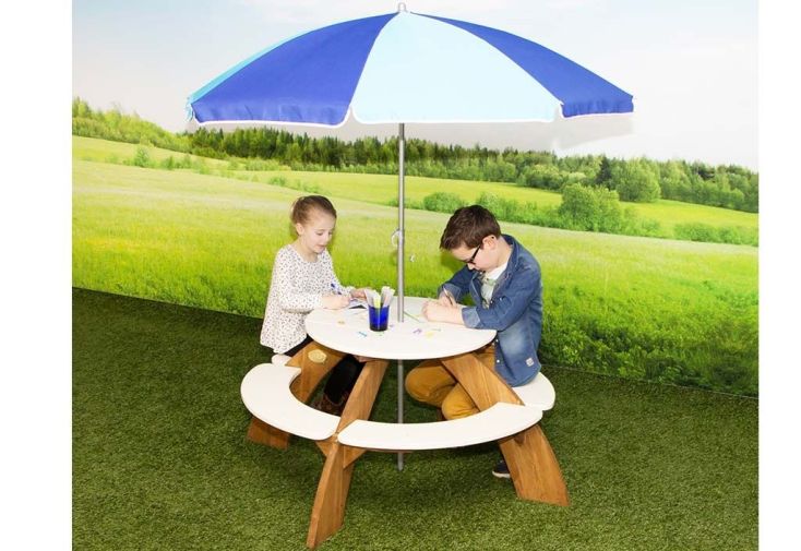 Table de Pique-Nique Ronde en Bois de Hemlock Orion + Parasol