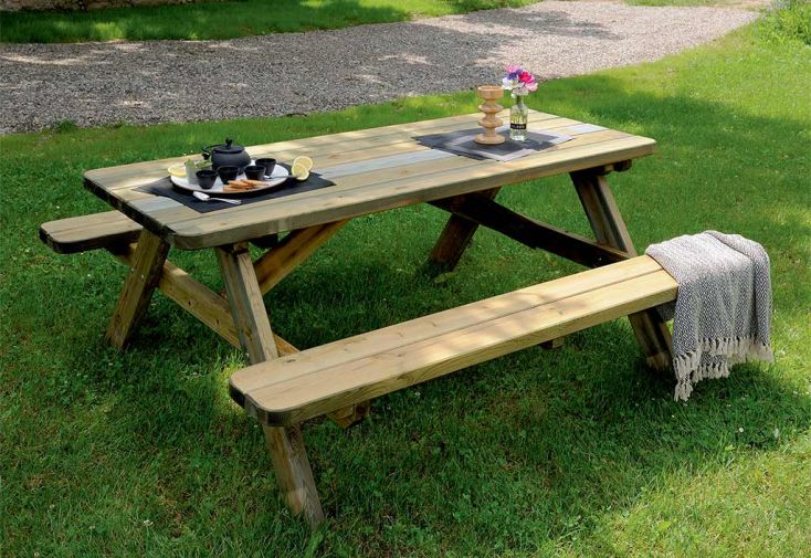 Table de Pique-Nique en Bois Traité Robuste - 6 places 