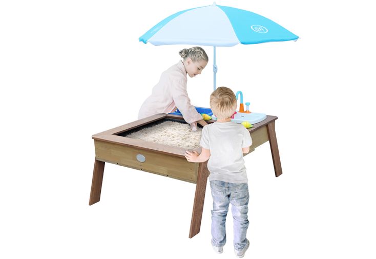 Table sable et eau en bois de hemlock + parasol - 110 x 93 x 50 cm