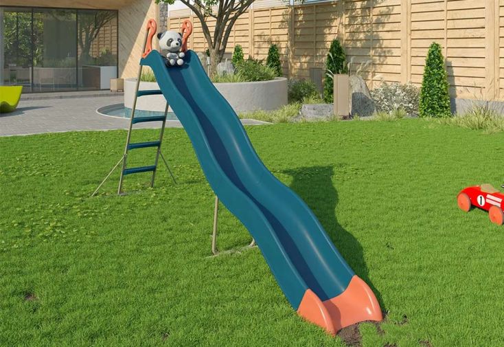 Toboggan en plastique et métal double vague Pyrou – 332 cm