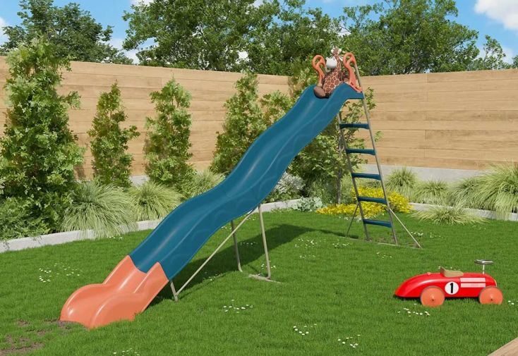 Toboggan en plastique et métal double vague Valou – 380 cm