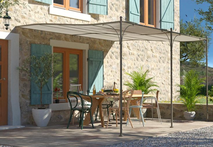 Tonnelle adossée 3 x 4 m en acier et toile polyester - Provence