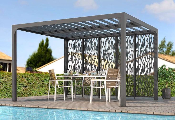 Pergola Bioclimatique Lames Orientables 11 m² + Brise-Vue 1 Face 3,6 m