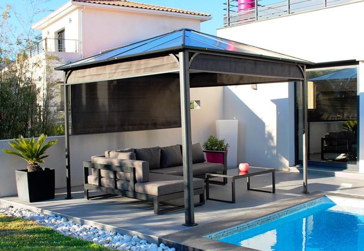 Tonnelle en aluminium, acier et polycarbonate 3 x 3 m - Ideal
