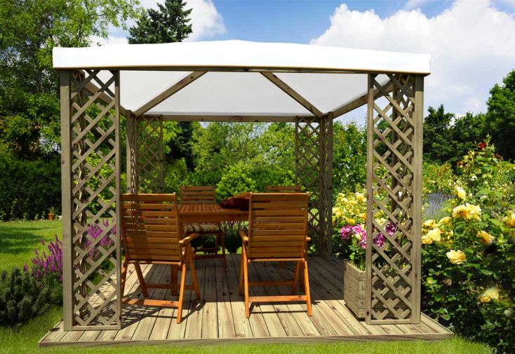 Tonnelle de jardin en bois autoclave et toile PVC – Fox 9 m²