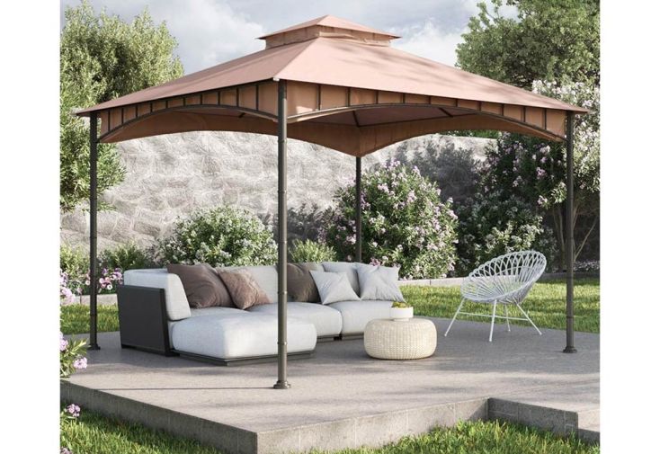 Tonnelle en acier effet bambou couverture en polyester Lauro – 11,56 m²