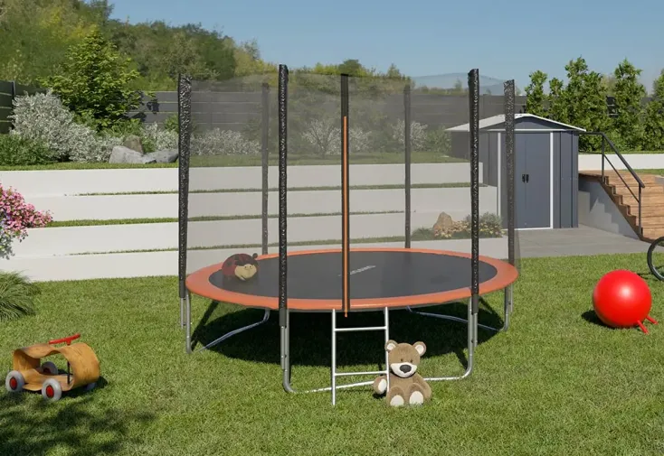 Trampoline de jardin sur pieds Ø305 cm + filet de sécurité et échelle